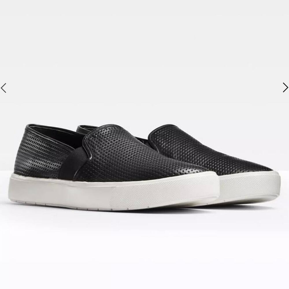 VINCE Blair Perforated Slip-On Black Leather Sneakers Size 8.5